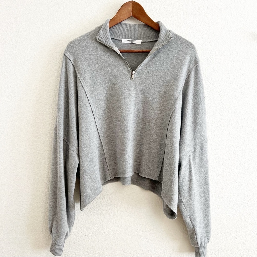 Project Social T Grey Cropped 1/4 Zip Pullover S